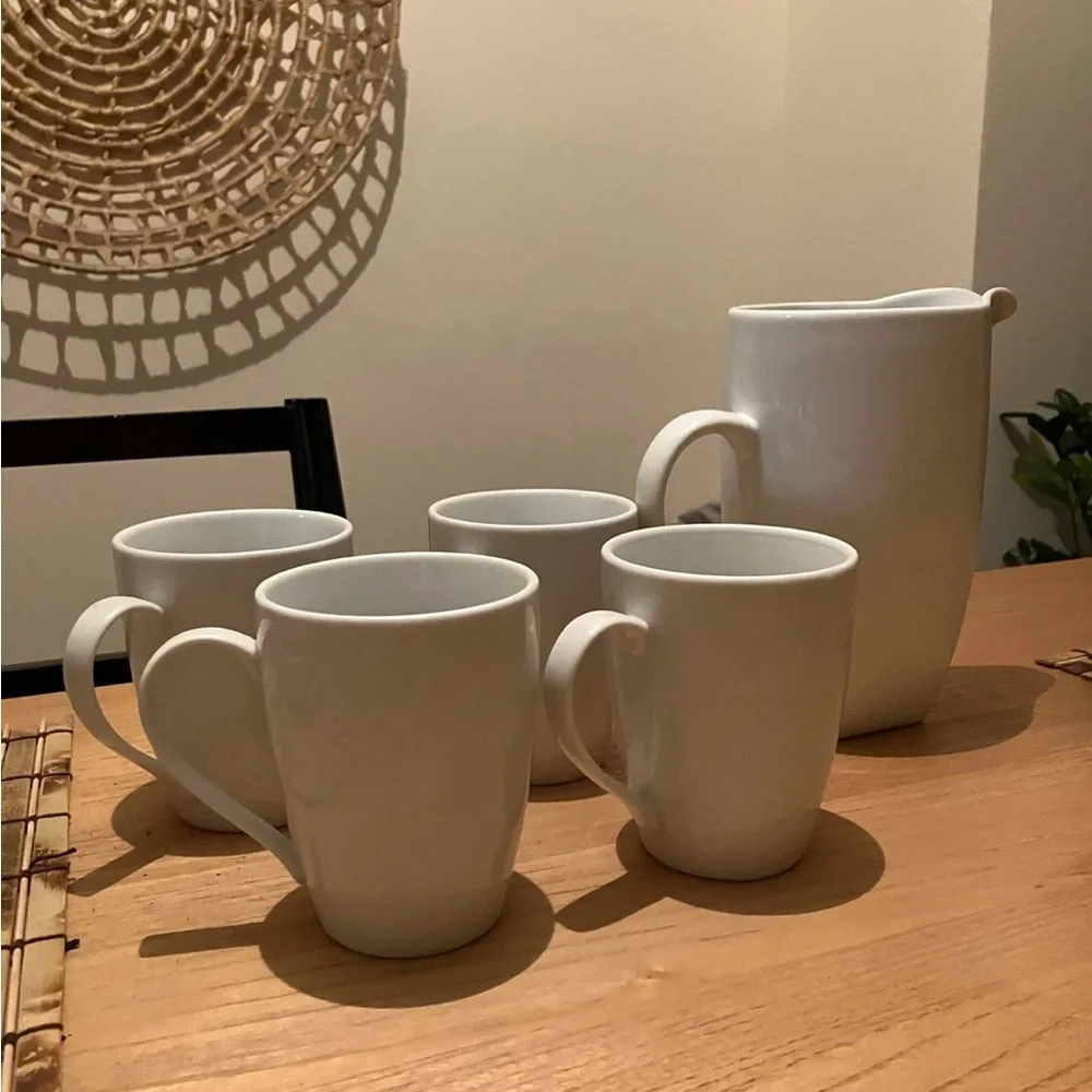 Crate&Barrel White Ceramic Mug and Pitcher Set